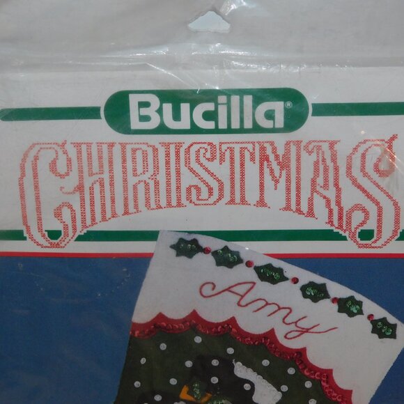 VTG 1990 Bucilla Christmas Snowman & Children 18" Felt Stocking Kit NEW 82610 - Picture 3 of 7